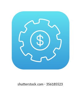 Gear with a dollar sign line icon for web, mobile and infographics. Vector white icon on the blue gradient square with rounded corners isolated on white background.