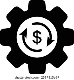 Gear with dollar sign. Money exchange icon. Savings, income, setup, setting, earn money, financial management concept. Vector illustration 