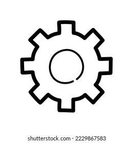 Gear doodle icon. Hand drawn symbol. Vector illustration.
