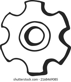 Gear doodle. Settings black icon. Mechanic symbol