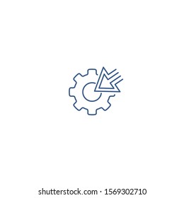 Gear, double arrow. Double burden. Vector linear icon on a white background.
