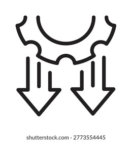 Gear with Down Arrow Line Icon.Settings Reduction Arrow Icon.Gear Downward Arrow Line Icon..eps
