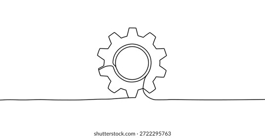 Dibujo de engranajes continuo de una sola línea que representa el mecanismo y el progreso