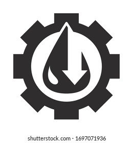 engranaje con flecha abajo economía de crisis comercial, accidente del precio del petróleo ilustración de la silueta estilo icono