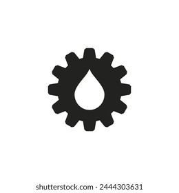 Gear with a drop inside. Vector icon. Black and white silhouette.