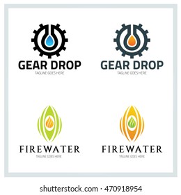 Gear drop logo design template ,Water fire icon ,Vector illustration
