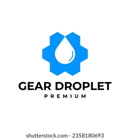 GEAR DROPLET WATER SERVICE PIPE LOGO VECTOR ICON ILLUSTRATION