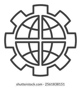Gear with Earth Globe vector Multipolarity outline icon or symbol