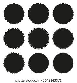 Gear edge circle. Spiked round shape. Vector black icon. Repeated silhouette symbol.