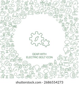 Engranaje con el icono eléctrico del perno, estilo de la línea con el fondo del icono del mosaico, grande para el uso del Web y del fondo.
