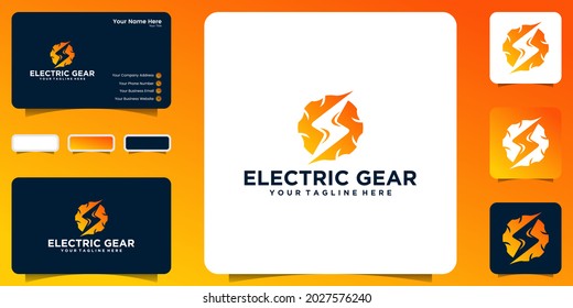 Gear and electric logo design inspiration with business card inspiration