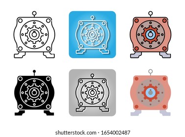 Gear Of Electric Motor And Icon Set Isolated On White Background For Web Design