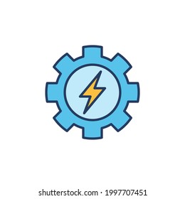 Engranaje con vector de signo eléctrico Concepto de energía icono coloreado o elemento de logotipo