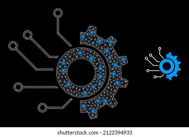 Gear electronic factory icon and constellation mesh gear electronic factory model with illuminated spots. Illuminated model is generated using gear electronic factory vector icon and triangle mesh.