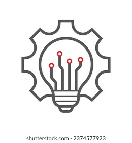 Gear electronics and light bulb. Technical electronic innovation. Vector linear icon isolated on white background. EPS 10