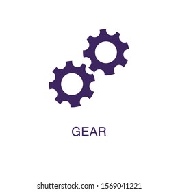 Gear element in flat simple style on white background. Gear icon, with text name concept template