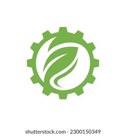 Gear Engine With Leaf Nature Creative Logo