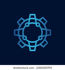 Logotipo moderno de la línea de tecnología del motor de engranajes