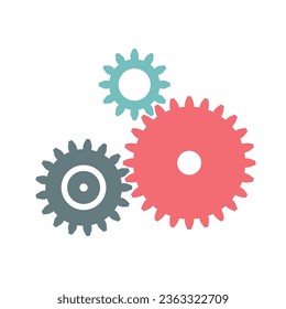 Icono colorido de ingeniería de engranajes. Icono de diseño plano vectorial de tres ruedas cognitivas. Vector de la industria de la ingeniería mecánica.