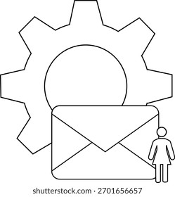 Ein Getriebeumschlag und Personenumriss erstellen eine technische Kommunikationsgrafik