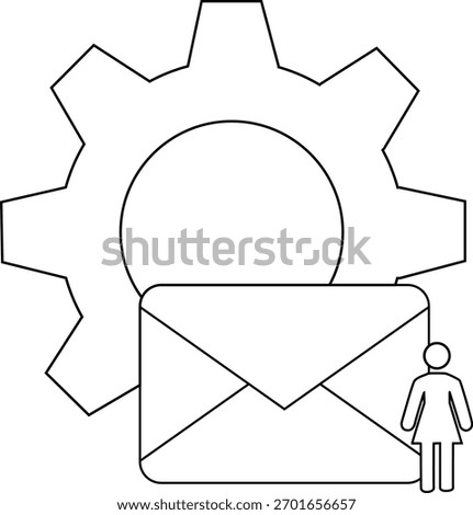 A gear envelope and person outline create a technical communication graphic