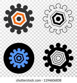 Gear EPS vector icon with contour, black and colored versions. Illustration style is flat iconic symbol on chess transparent background.
