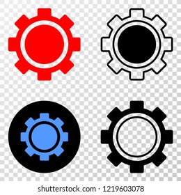 Gear EPS vector icon with contour, black and colored versions. Illustration style is flat iconic symbol on chess transparent background.