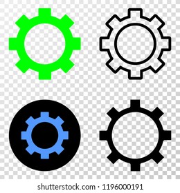 Gear EPS vector pictograph with contour, black and colored versions. Illustration style is flat iconic symbol on chess transparent background.