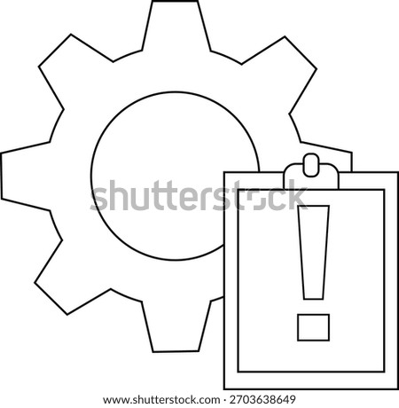 A gear with an exclamation mark clipboard