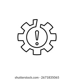 Gear with exclamation mark, symbolizing urgency, mechanics, problemsolving. Suitable for business presentations, technical manuals, and educational materials.