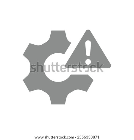 Gear and exclamation point, system failure. Error message, problem and issue vector icon.