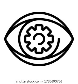 Engranaje en el icono del ojo. Engranaje de contorno en el icono del vector ocular para el diseño web aislado en fondo blanco