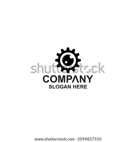 Gear with eye logo design vector premium