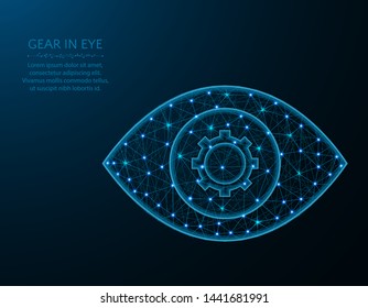 Engranaje en el diseño de la barra de los ojos, ajuste de la vista imagen geométrica abstracta, imagen de la malla del alambre SEO de la malla de la imagen vectorial policonal hecha de puntos y líneas en el fondo azul oscuro