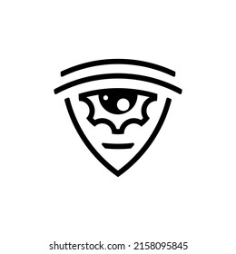 Gear with an eye, shield with an eye, shield with a gear. Safety, supervision and management. Logo, sign, icon, mark.