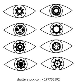Gear eye symbol icon set. Vector, Flat design