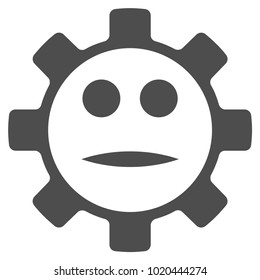 Gear Face Neutral Smiley vector pictogram. Style is flat graphic grey symbol.