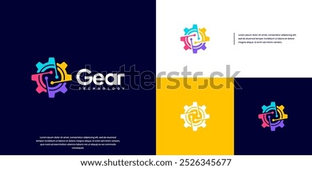 gear factory logo, with modern technology, digital service, vector illustration design.