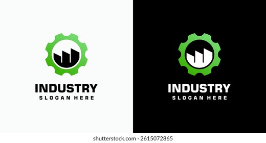 Gear and factory vector logo design with modern, simple, clean and abstract style. Icon for business, industry, technology and personal branding.