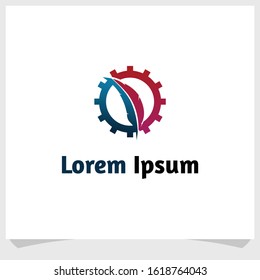 gear and feather icon logo design vector, abstract brand logo design template