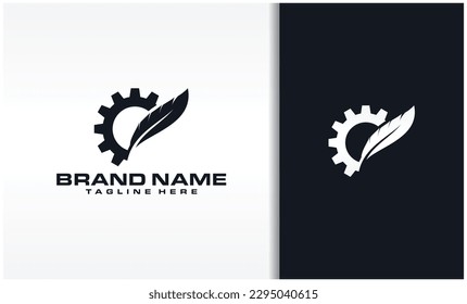 Gear and feather logo vector