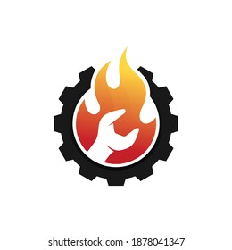 gear and fire logo design. automotive fast service vector illustration 