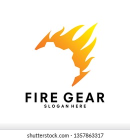 Gear Fire Logo Design Element. Fire Gear Icon - Vector