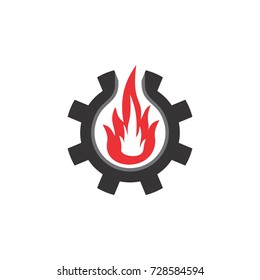 Gear with fire logo design vector