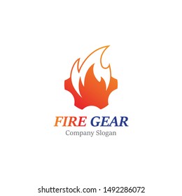 Gear with fire logo template design, emblem, concept design creative icon