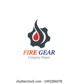 Gear with fire logo template design, emblem, concept design creative icon