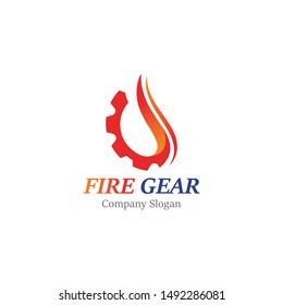 Gear with fire logo template design, emblem, concept design creative icon