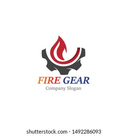 Gear with fire logo template design, emblem, concept design creative icon