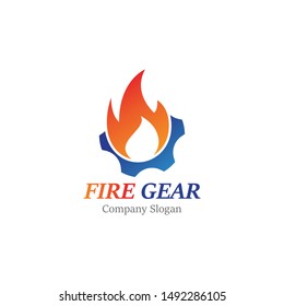 Gear with fire logo template design, emblem, concept design creative icon