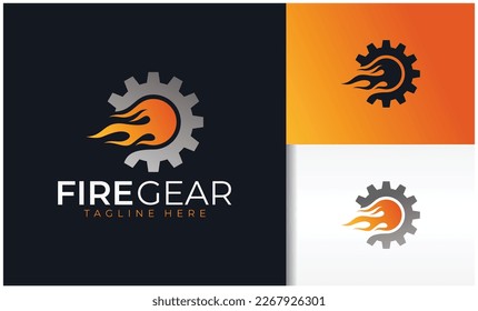 gear and fire mechanic logo vector